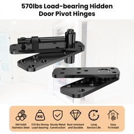 Hidden Door Hinge Pivot Hinge, 570LBS Load-Bearing Heavy Duty Pivot Door Hardware for Hidden Door Bookcase, Hinge Kit 360° Rotation Invisible Door Hinges for Secret Door (Black)