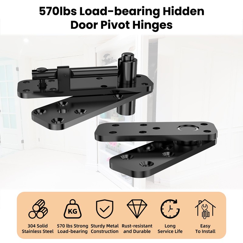 Hidden Door Hinge Pivot Hinge, 570LBS Load-Bearing Heavy Duty Pivot