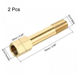 sourcing map Brass Pipe Fitting G1/4 Female to G1/4 Male Thread Adapter 75mm Length Extension Connector Hex Pipe Coupling 2 Pack