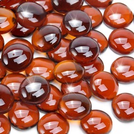 RUOJAS 1LB Amber Flat Glass Marbles for Vases, Gemstone Beads Vase Filler Decorative Glass Pebbles for Fish Tank, DIY Crafts, Autumn Centerpieces, Aquarium Decor Rocks