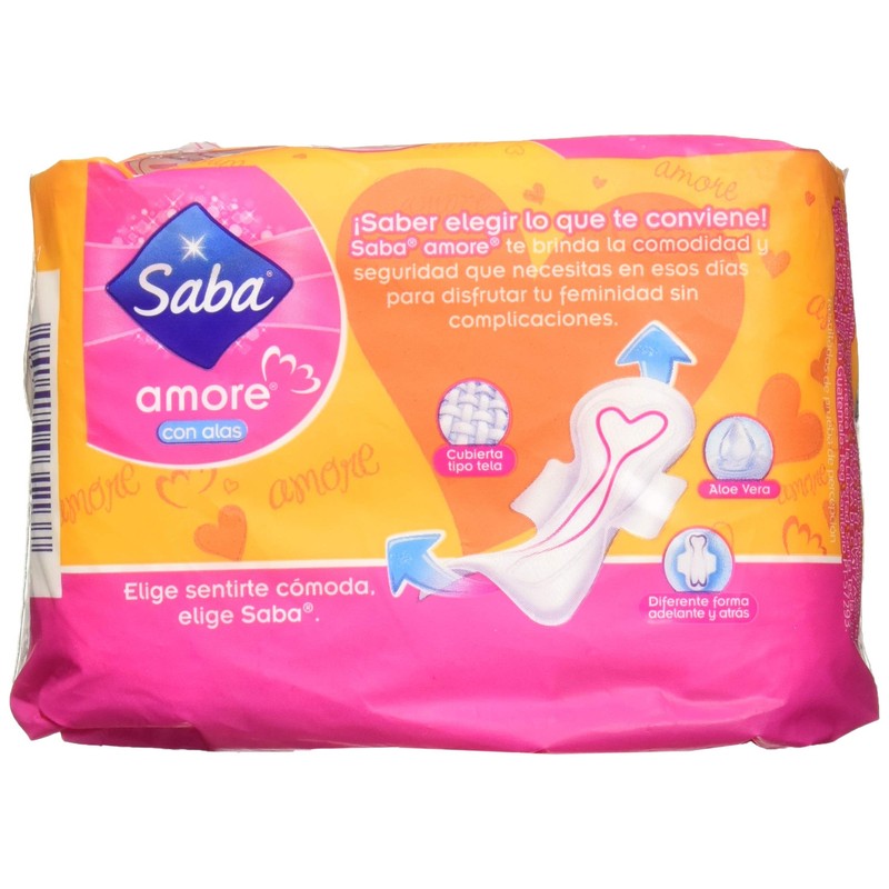 Saba Toallas Sanitarias para Dama Amore, color Rosa/Naranja, 8 Piezas