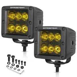 OFFROADTOWN 3 Inch Yellow LED Pod Lights 120W CREE LED Cubes Spot Fog Lights Offroad Driving Lights Yellow LED Chase Light Pods Bumper Lights 2PCS for Truck Motorcycle UTV ATV SUV RZR