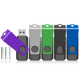 128GB Flash Drive Pack of 5, AGECASH USB 2.0 Thumb Drive 128gb 5Pack, USB Memory Stick Pendrive Swivel Metal USB Stick Jump Zip Drive Flashdrive for Data Storage & Transfer with Lanyard (Multicolor)
