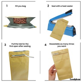 Premium Kraft Coffee Bags with One-Way Degassing Valve - 100 Pack, 16oz | Eco-Friendly & Strong Sealable Pouches for Optimal Freshness | Ideal for Coffee, Tea, Snacks & More