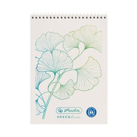 herlitz 50033560 Spiral Notepad A7 50 Sheets Squared Greenline Ginkgo Pack of 5