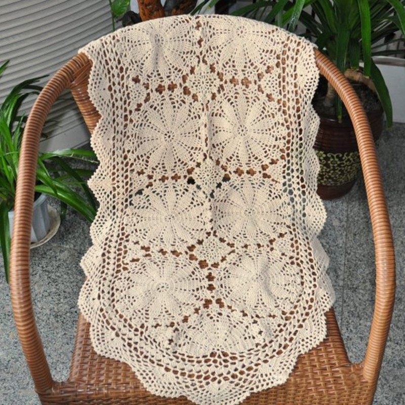 Yizunnu Handmade Oval Table Runner Cotton Lace Beige 50 x