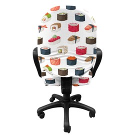 Ambesonne Sushi Office Chair Slipcover, Yummy Sushi Rolls Japanese Maki and Nigiri Food Rice and Tuna Traditional Meal, Protective Stretch Decorative Fabric Cover, Standard Size, Pink Grey