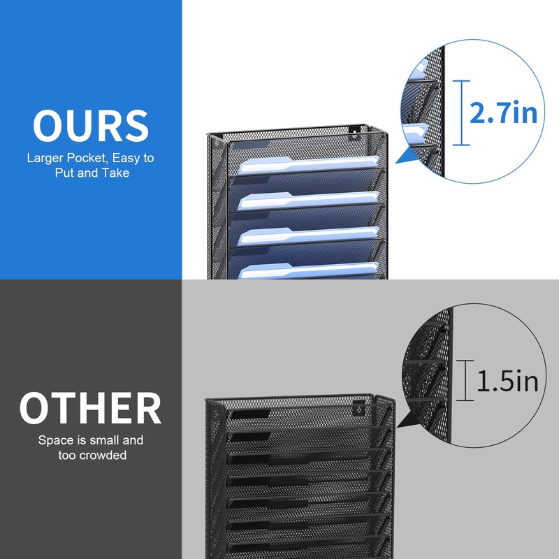 OUTWOLF 2Pack 12 Tier Hanging Wall File Organizer with Hooks,