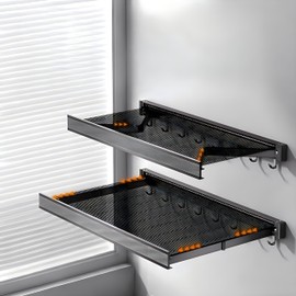 23.6in Width Retractable Clothes Drying Rack with Template, Wall Mounted Mesh Clothes Hanger Rack, Sweater Drying Rack with 6 Hooks, Laundry Drying Rack for Bathroom,Balcony,Wash Basins（2packs）