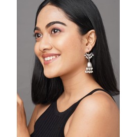 Binnis Wardrobe Silver Toned Contemporary Jhumkas Earrings