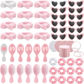 Reallnaive 60 Pcs Spa Sleepover Party Supplies Bachelorette Party Accessories Including Hair Brushes Heart-shaped Glasses Mirrors Spa Headbands Hair Ties for Wedding Bridesmaid Gifts Sleepover Favors