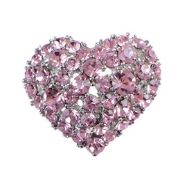 Alilang Crystal Rhinestone Valentine Heart Love Brooch Pin, Pink