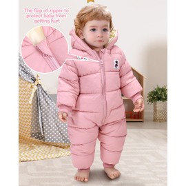 Baby Winter Jumpsuit with Hood, Romper Snowsuit Boys and Girls, Long-Sleeve Jumpsuit, Warm Outfits, Gift, 0-3 Months, 66 cm, Pink