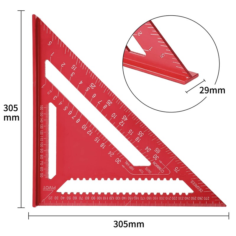 Senbaler 12 Inch/300mm Aluminum Alloy Triangle Ruler, Woodworking Speed Square