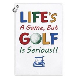 Msticey Life's A Game But Golf is Serious Printed Microfiber Golf Towel with Clip, Golf Gifts for Golf Fan Dad Grandpa, Golf Lover Retirement Christmas Birthday Gifts, Golf Accessories for Men Women