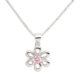 Cherished Moments Girls Sterling Silver Daisy Simulated October Birthstone Necklace for Children
