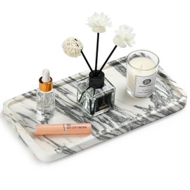 Natural Marble Bathroom Vanity Tray - Moujings Genuine Perfume Tray for Home Decor, Jewelry Marble Tray for Bathroom Countertop Organizer Tissues, Candles, Coffee, Key