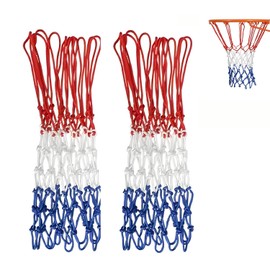 2 Pack Basketball Net Replacement, 2024 Upgrade Thick Professional Basketball Nets Heavy Duty Outdoor, All Weather Anti Whip Color Never Fade -12 Loops (Red White Blue)