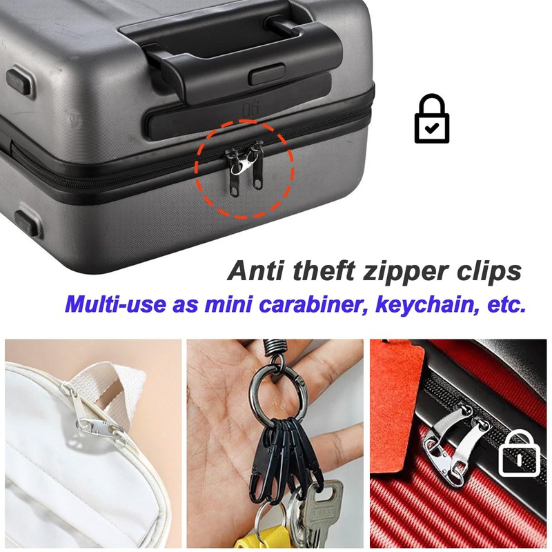 8 PCS Small Carabiner Clip, Anti Theft Zipper Clips Double