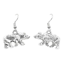 Walking Polar Bear – 22x16mm - Silver alloy charm dangle earrings. Hypoallergenic Stainless Steel or Silver-Plated Fishhook or Ball Post Earring or Silver Tone Clip-on Options