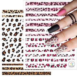 2 Sheets Leopard Nail Stickers for Nail Art,3D Self-Adhesive French Nail Decals Holographic Leopard Snake Tiger Nail Sticker Colorful Leopard Print Pattern Nail Design DIY Manicure Decoration