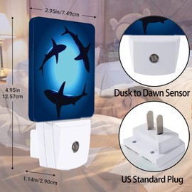 Jopowide Floating Sharks Night Light, Sea Night Lights Plug into Wall Decor for Bedroom, Bathroom, Hallway, Kitchen, Dusk to Dawn Sensor Nightlights for Boys Girls Women Men Room Gifts