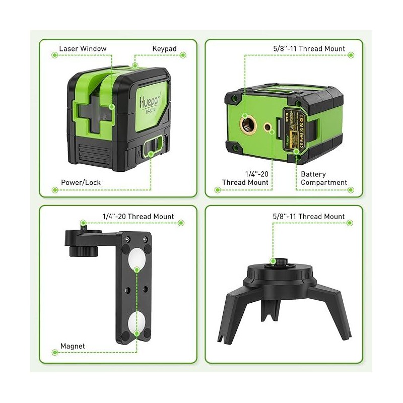 Huepar M-9211G Green Beam Self Leveling Cross Line Laser Level