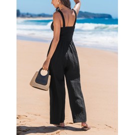 CUPSHE Women's Jumpsuit V Neck Sleeveless Cutout Front Twist Wide Leg Summer Elegant Overall Black M