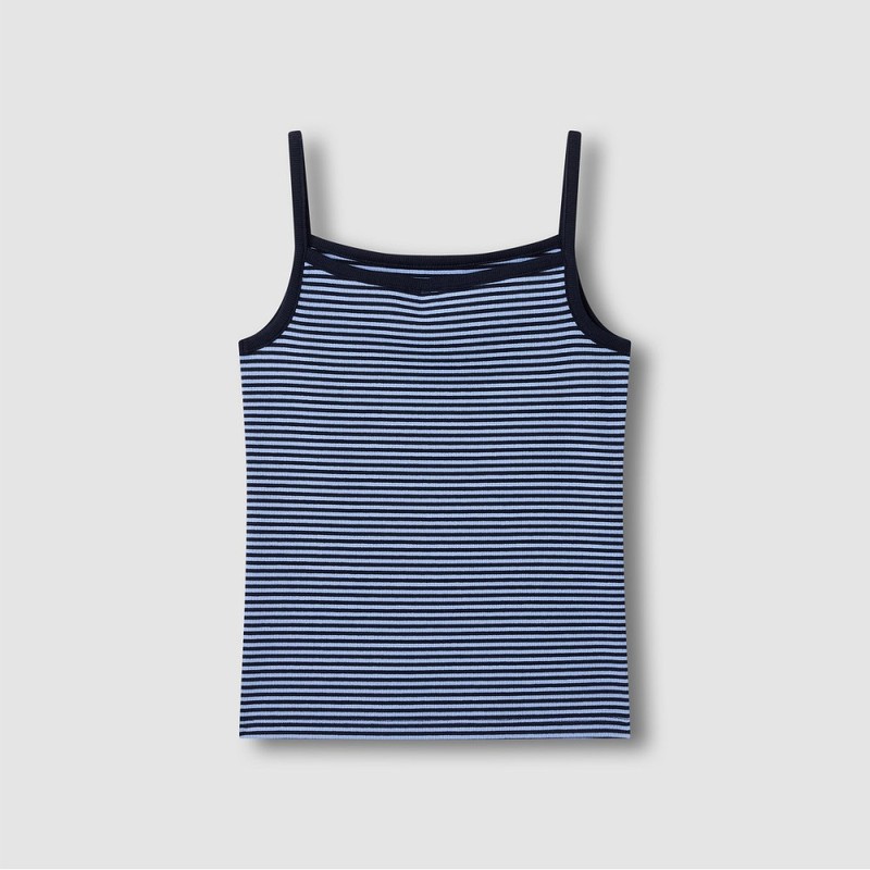 JAJU [JAJU] Women's Cotton Rib Square Neck Sleeveless T-shirt_Dark Blue