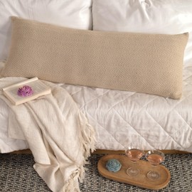 THE ART BOX Decorative Lumbar Pillow Cover Long Body Pillow for Bed Accent Lumbar Throw Pillow for Couch Modern Farmhouse Textured Pillowcase 14X37 Chevron Oatmeal Grey & White