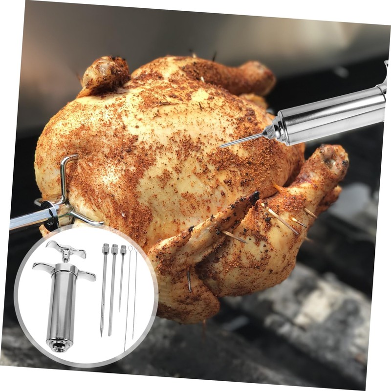 iplusmile Stainless Steel Meat Injector with Cleaning Brush Compact Turkey