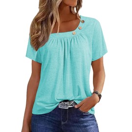 Womens Tops Summer 2024 Casual Short Sleeve Buttons Shirts Light Green XL