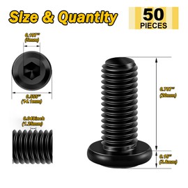 Mywish M8 x 20mm 50Pcs Flat Head Hex Socket Cap Screws Bolts, 304 Stainless Steel Furniture Bolts Full Thread, Black Oxide & Hex Spanner