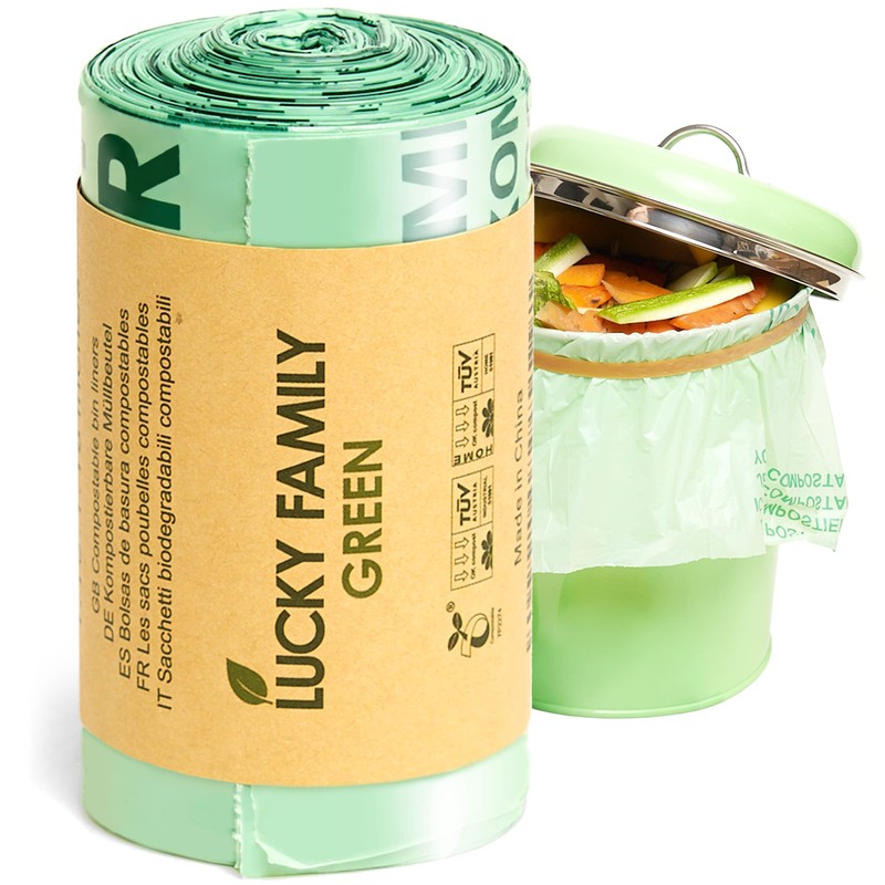 Lucky Family Green Compost Bags for Kitchen Countertop Bin -