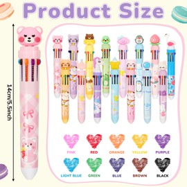 Kosiz 12 Pcs Multi Color Pens 10 in 1 Macaron Color Scheme Ballpoint Pens 0.5 mm Animals Ballpoint Pens Gifts Assorted Shaped Design Shuttle Pens Multicolor Ballpoint Pen for Students School
