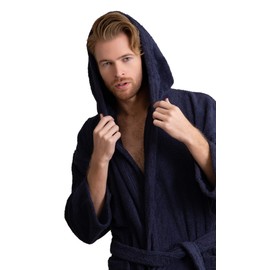 Luxury Men's Hooded Turkish Terry Bathrobe - Turkish Terry Robe, Absorbent and Comfortable - Ideal Men's Terry Hooded Spa Robe Towel Like Material.(SMALL)