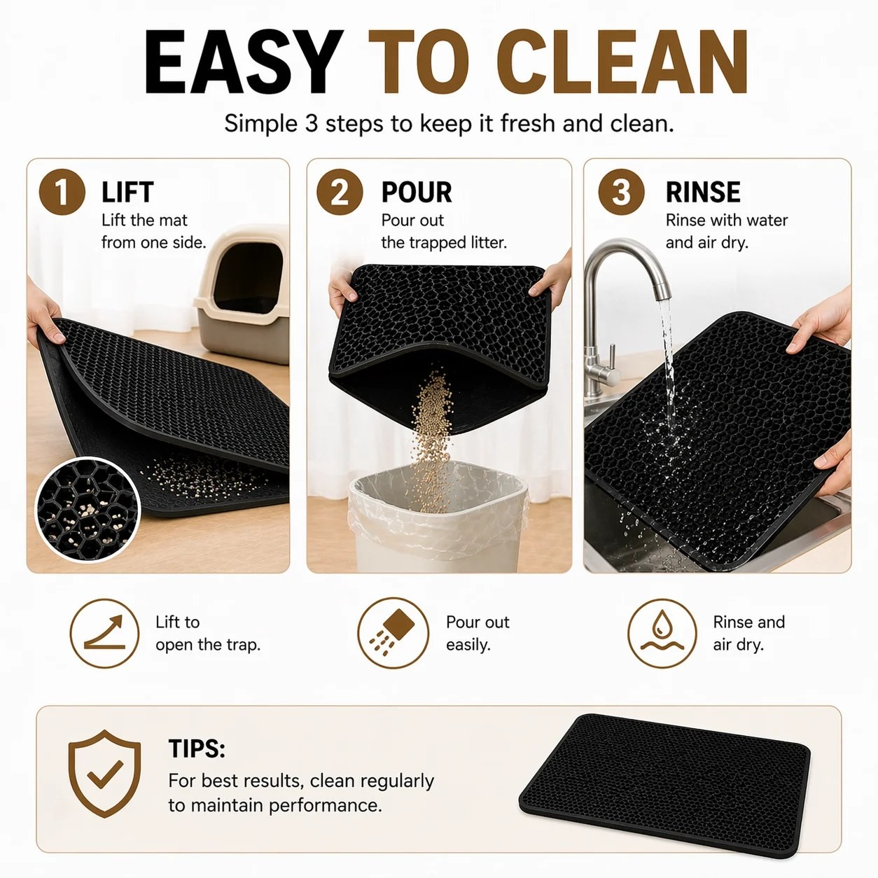 PawComfort Cat Litter Mat – Honeycomb Double Layer Design, Litter Box Floor Protection