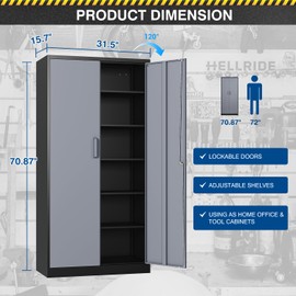 Fesbos Metal 71' Tall File Cabinet with Lockable Doors and 5 Adjustable Shelves - Black&Gray Steel Storage Cabinet for Home, School, Office, Garage