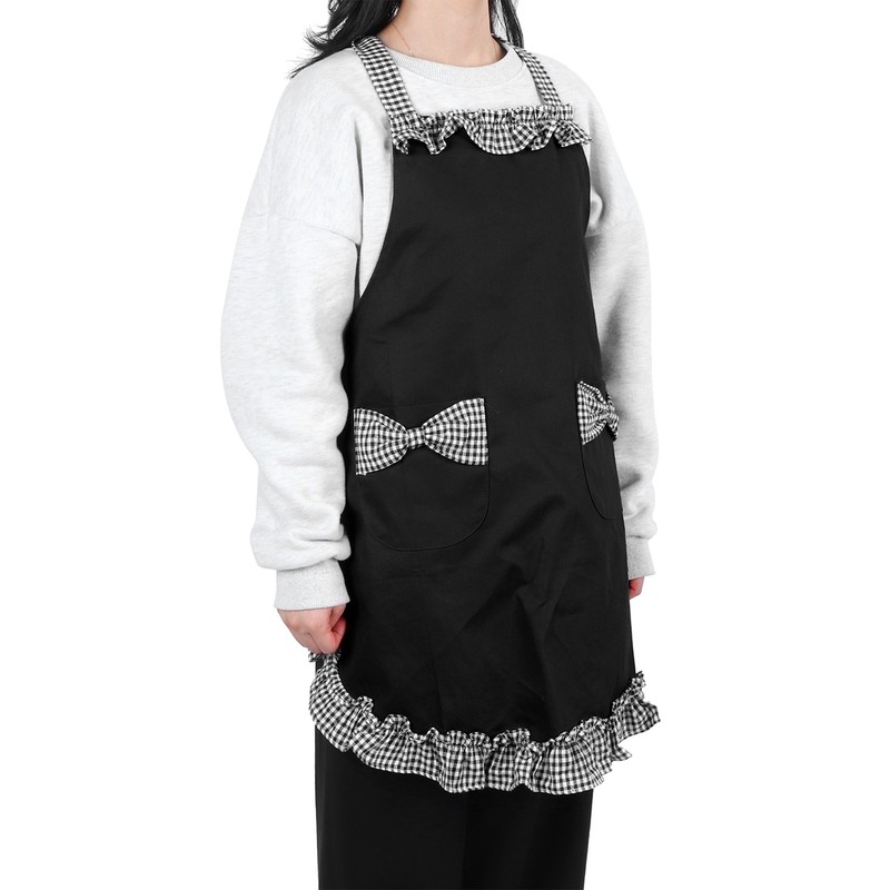 Bowknot Apron Multifunctional Cooking OilProof Waterproof Antifouling Apron for Kitchen(Black