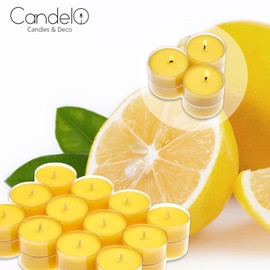 Candelo 24er Set Duft Kerzen - Duftteelichter Citronella - Teelicht in Kunststoff Hülle Zitronenduft - 4 Std Brenndauer - Teelichter Zitronella