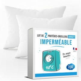 SWEET NIGHT Night - Set of 2 Pillow Protectors 60 x 60 cm | Set of 2 | Waterproof and Micro Breathable | Soft and Quiet | Washable at 90°C | Zip Closure