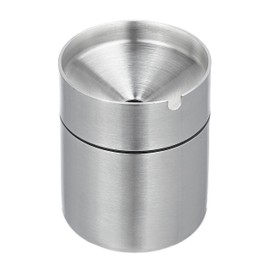Relaxdays Ashtray with Lid, Outdoor & Indoor, H x D 8.5 x 7 cm, Wind Ashtray Stainless Steel, ZIgarette Holder, Silver