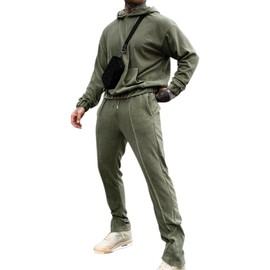 LecGee Sweatsuits for Men 2 Piece Tracksuit Sets Hoodie Sweatpants for Men Casual Sports Jogging Suits(Army Green,Medium)