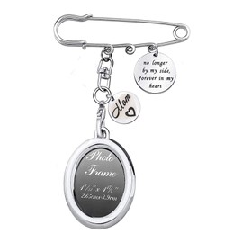 LQRI Wedding Bouquet Photo Memorial Safety Pin Brooch No Longer By My Side Forever In My Heart Bridal In Memory of Dad, Stainless Steel