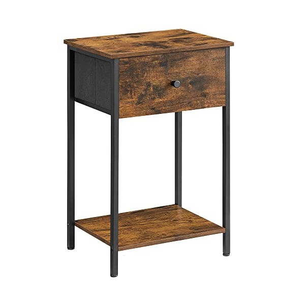 VASAGLE Nightstand with Fabric Drawer - Side Table, 24 Inch Tall End Table with Storage Shelf, for Bedroom, Rustic Brown and Black