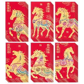 Ganondorf Chinese New Year Red Envelopes 2026 Year of the Colorful Horse 36PCS Hong Bao with 6 Different Gold Foil Designs, Lucky Money Envelope Set for Lunar New Year, Cash Gifts Party Decorations