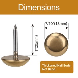 Retro Solid Pure Brass Tacks as Antique Upholstery Nails for Furniture, Decorative Push Pins for Wood,Carpet Tacks,Hardware Nails,Cap Nails,Thumb Tacks,Brass Fasteners(7/10",18mm Gold Color,10 Pcs)