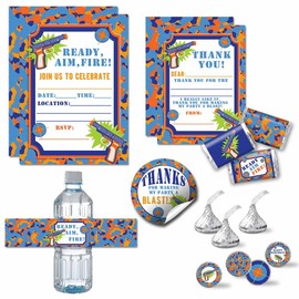 Amanda Creation Deluxe Dart Gun Birthday Party Bundle Includes 20 Invitations & Thank You Cards & Envelopes + 2 Sizes of Stickers, & Water Bottle Labels!