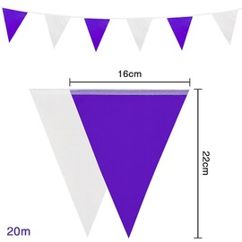 DOJoykey Fabric Bunting Flags, 66ft Reusable Bunting Banner 52pcs Waterproof Flags Purple White Pennant Bunting for Mother‘s Day Home Outdoor Birthday Wedding Party Decoration