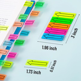 Golcellia Arrow Sticky Tabs & Flags - 900 Page Markers for Books, 5 Color Waterproof Tabs with Black Arrow Stickers - Ideal Page Markers Sticky Tabs for Books (9-Pack, 1.75"×0.53" mm)